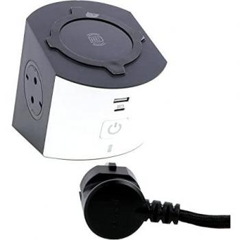 Legrand, Power Cube 694506 - Estación de carga compacta con 5 puertos, enchufe múltiple, carga inductiva, puerto USB-A y USB-C, 2 enchufes, cable de 2 m, color blanco y gris oscuro