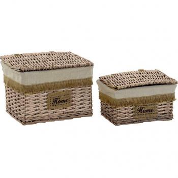 Juego de Cestas Home ESPRIT Marrón Natural 36 x 27 x 25 cm (2 Piezas)