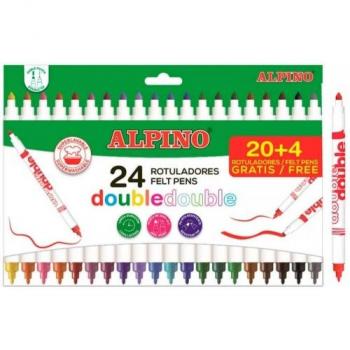 Rotuladores Alpino Double Double de Doble Punta 24 Colores (20+4 Gratis) - Estuche con Punta Fina y Gruesa - Superlavables