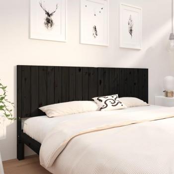 Cabecero de cama negro 205,5x4x100 cm madera maciza de pino