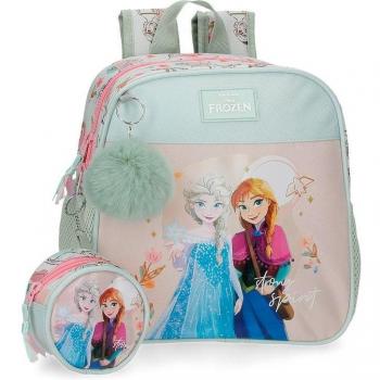 Mochila Guardería Niña Disney Frozen Strong Spirit 25cm Verde con Porta Chupete y Llavero Pompon Multicolor