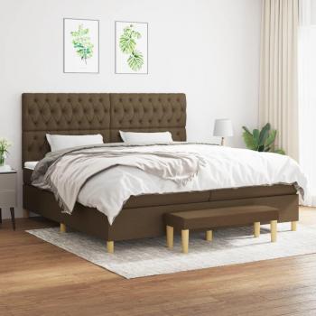 Cama box spring con colchón tela marrón oscuro 200x200 cm