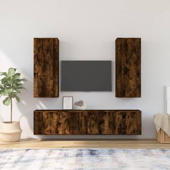 Set de muebles de TV 5 piezas madera contrachapada roble ahumado