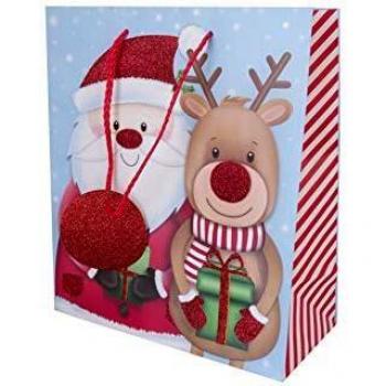 Bolsa Santa Claus Y Reno Glitter 30X25Cm