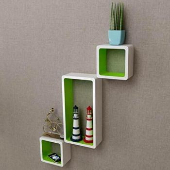 vidaXL 6X Estanterías de Cubos Pared Blanco y Verde Decoración Librería Diseño