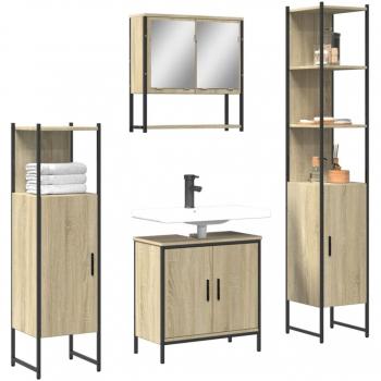 Conjunto de muebles de baño 4 piezas en madera de roble Sonoma multicapa marrón