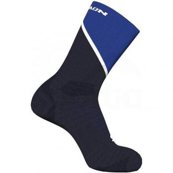 Calcetines de trail Salomon Pulse Crew Azul - Talla L (45-47), características: tejido transpirable, diseño de compresión, refuerzo en talón y puntera, tecnología antiampollas