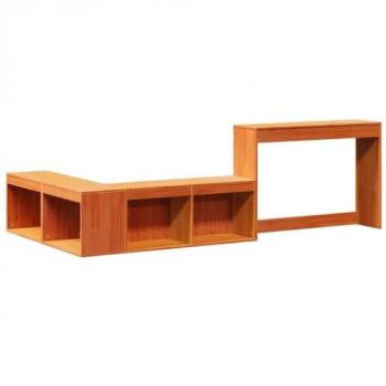 Mueble con escritorio de madera maciza de pino marrón 232x122x75 cm
