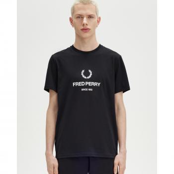 Camiseta de Hombre Fred Perry Negra de Manga Corta con Logo Laurel - Talla XL