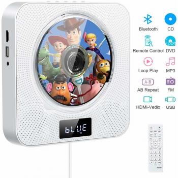 Reproductor de DVD CD portátil, reproductor de música y películas Bluetooth con 4K HDMI, altavoces de alta fidelidad, radio FM USB MP3,conector para auriculares de 3.5 mm,regalos para el hogar