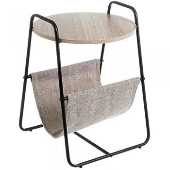 Mesa Auxiliar Nórdica Revistero con Estructura de Metal, Tapa de Madera y Revistero de Lona - 40x40x55 cm (Negro)