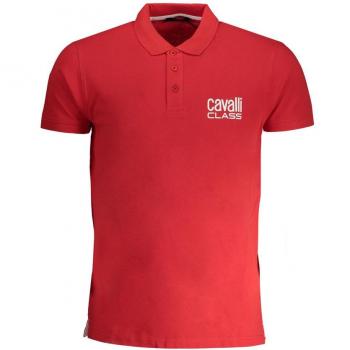 Cavalli Class Red Cotton Polo Shirt - M, Male, Short Sleeve, Logo Print