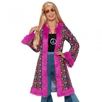 Smiffys Psychedelic Coat 60s-Abrigo Hippie psicodélico, Color Rosa, L to XL-UK Size 16-22