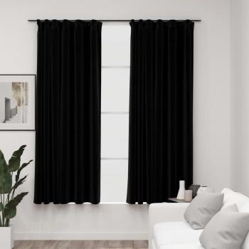 Cortinas opacas de ganchos look de lino 2 piezas negro 140x175 cm