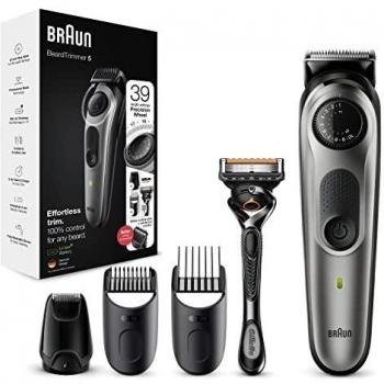 Recortadora de Barba Braun BT5365 con 39 Ajustes de Longitud y 3 Accesorios, Ideal para Vello Facial y Regalo