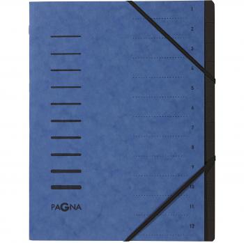 Carpeta organizadora PAGNA A4, 12 compartimentos, color azul, con numeración del 1 al 12