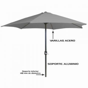 Sombrilla poliéster gris tubo acero 48 mm 3 x 3 metros