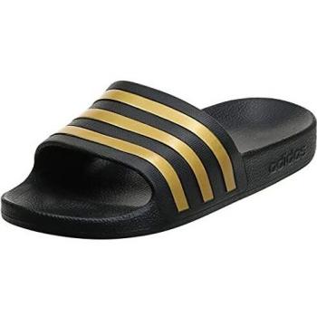 adidas Adilette Aqua, Unisex Adult's Slide Sandal, Core Black/Gold Metallic/Core Black, 8 UK