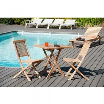 Mesa de jardín cuadrada plegable de madera de teca para 2 personas - 70x70 cm