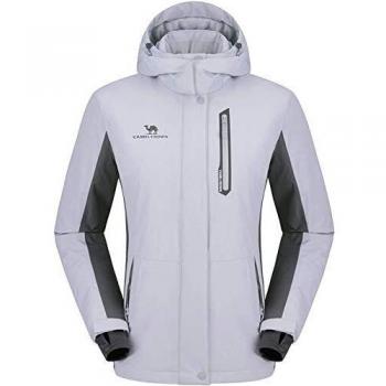 CAMEL CROWN Chaqueta Impermeable con Capucha para Mujer A Prueba de Viento Chaqueta de Esquí con Forro Polar, Jacket Invierno para Montaña Cámping Viajes Snowboard Deportes Múltiples Bolsillos