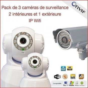 Pack de 3 Cámaras de vigilancia IP WiFi 2 interiores y 1 exterior