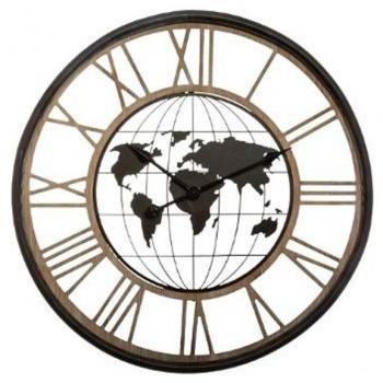 Reloj de Mesa Mecánico Metálico con Diseño de Mapamundi