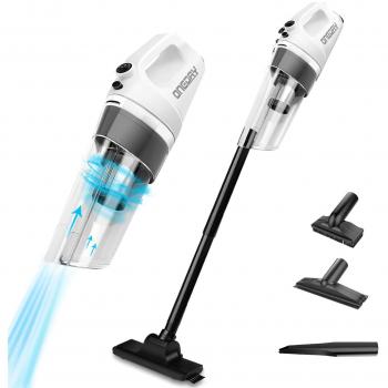 Aspirador de Mano, ONEDAY Potencia 6 en 1 Aspirador Escoba sin cable 4500PA Super Succión Ciclónica, Aspirador sin Bosa, Hasta 35 Minutos de Succión, Capacidad 0.6L - Blanco