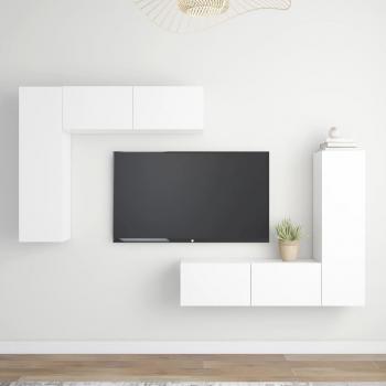 Conjunto de muebles para sala de estar con soporte para TV de madera blanca de 4 piezas