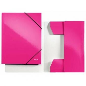 Carpeta Leitz Wow A4, cartón laminado, rosa metalizado con cierre elástico