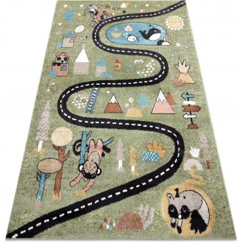 Alfombra Fun Route para Niños, Calle y Animales Verde 140x190 cm