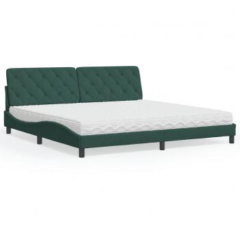 Cama de Terciopelo Verde Oscuro con Colchón 200x200 cm