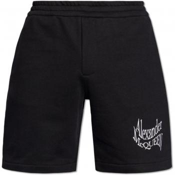 Alexander McQueen Men's Bermuda Shorts with Distorted Logo in Black | Size Medium | 781880QXAAM