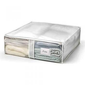 Rayen - Caja de almacenaje de ropa y mantas de cama. Bolsa de PVA para ropa con cremallera, rejilla transpirable, plegable y resistente. 55 x 65 x 20 cm. Translúcido