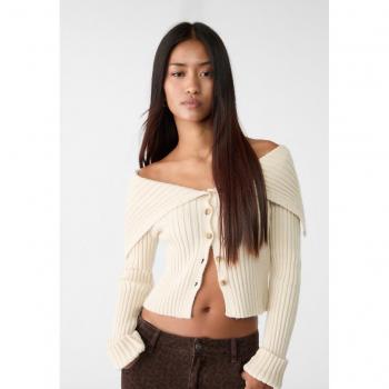 Beige Button-Up Knit Cardigan Size M