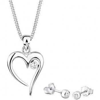 Conjunto de Joyería ELLI Corazón Solitario Zircón en Amor 925 Plata Esterlina para Damas