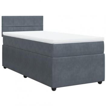 Cama box spring con colchón de terciopelo gris oscuro 80x200 cm