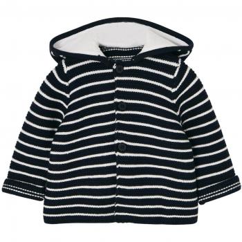 VERTBAUDET Chaqueta de punto con capucha abotonada para bebé AZUL OSCURO A RAYAS 12M - 74CM