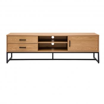 Mueble TV Lovato 160 cm con acabado de roble claro y metal negro