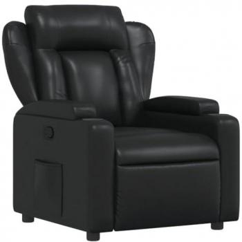 Sillón Reclinable de Cuero Sintético Negro con Respaldo y Reposabrazos, Sillón de Televisión Relax para Descanso en Salón Hogar