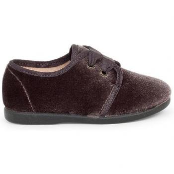 Zapato inglés de bebé en terciopelo con cordón de cinta de faya