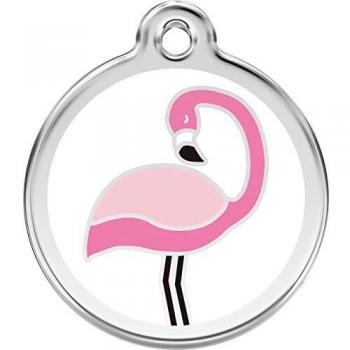 Placa para Perro de Acero Inoxidable Flamingo Blanca - Tamaño Medio (Diámetro 3 cm)
