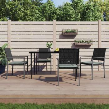 5-Piece Outdoor Dining Set with Cushions in Poly Rattan and Steel