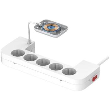Multipresa Energizer 5 Schuko + 3 USB + Cargador Inalámbrico, 2 m, Protección contra Sobretensiones
