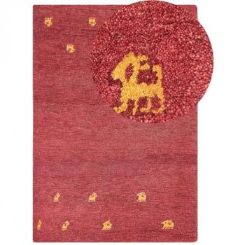 Alfombra Gabbeh de Lana Roja y Amarilla 160 x 230 cm Hecha a Mano con Patrón Animal