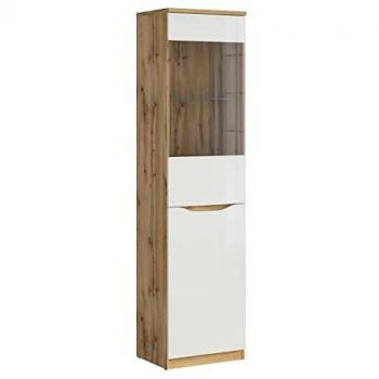 Vitrina 1 puerta estratificada blanca y marrón con acabado natural