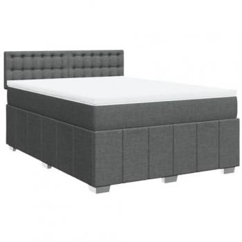 Cama Box Spring con colchón de tela gris oscuro 140x190 cm