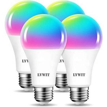 LVWIT Bombillas Inteligentes E27, Compatible con Alexa, Google Home Assistant y Smart Life/Tuya App, Bombilla Wi-Fi R50 12W 1521 Lm, Lámpara Regulable LED Equivalente a 100W - 4 Unidades.