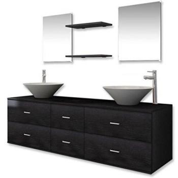 vidaXL Set Muebles para Baño con Lavabo y Grifo Incluido Pack 9 Unidades Negro