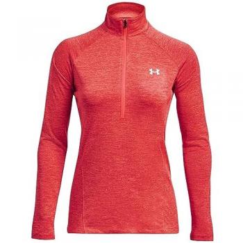 Sudadera con media cremallera UA Tech Twist para mujer en color rojo coral, talla XS