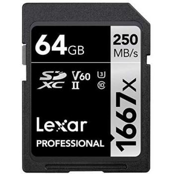 Lexar Professional 1667x Tarjeta SD 64GB, SDXC UHS-II Tarjeta de memoria, hasta 250 MB/s de Lectura, para fotógrafo profesional, camarógrafo, entusiasta